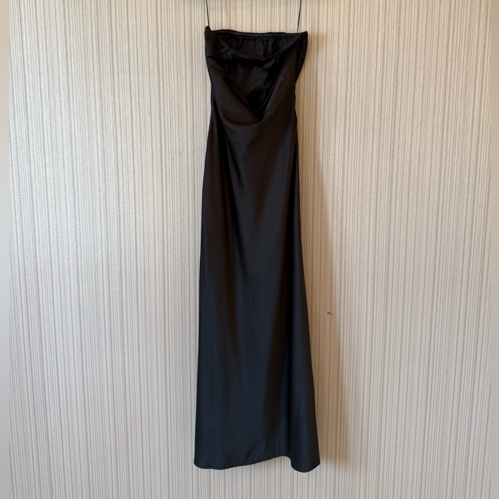 Black Strapless Satin Column Dress